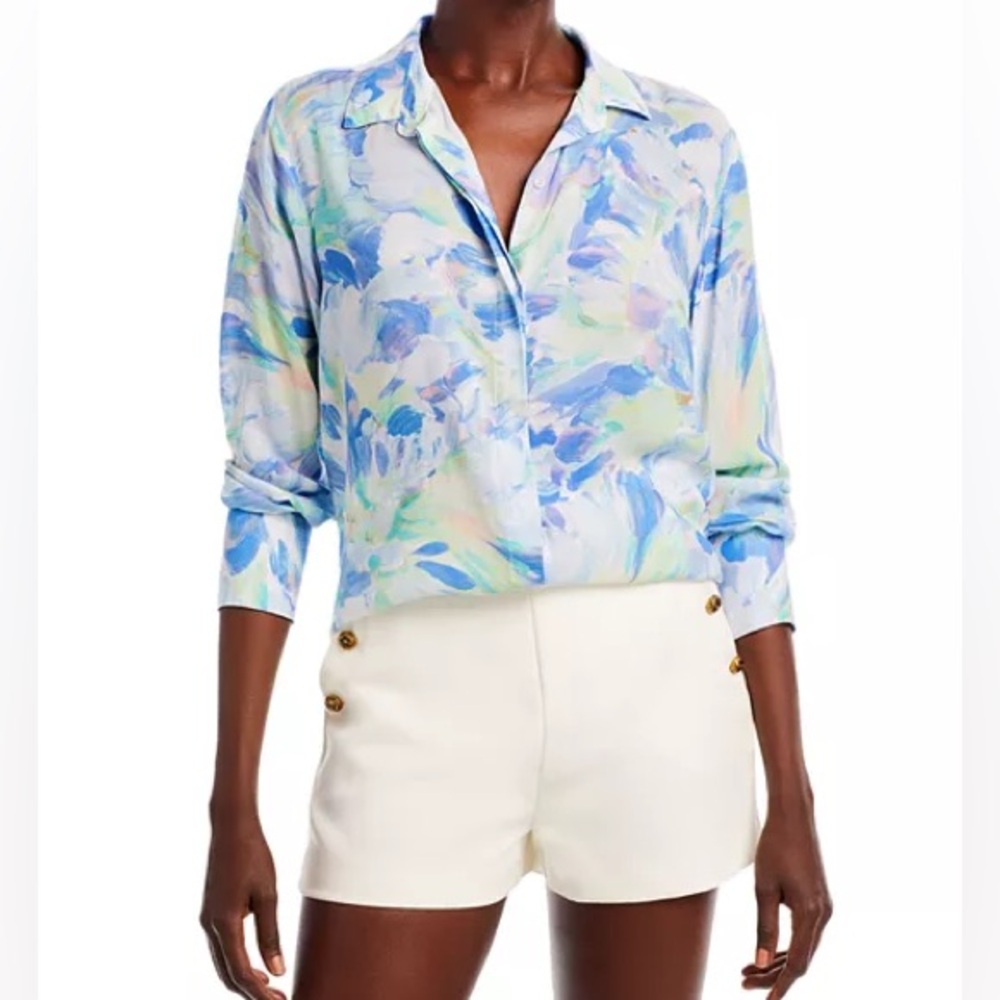 Bella Dahl Hidden Placket Button Up Blouse Painterly Floral. 14